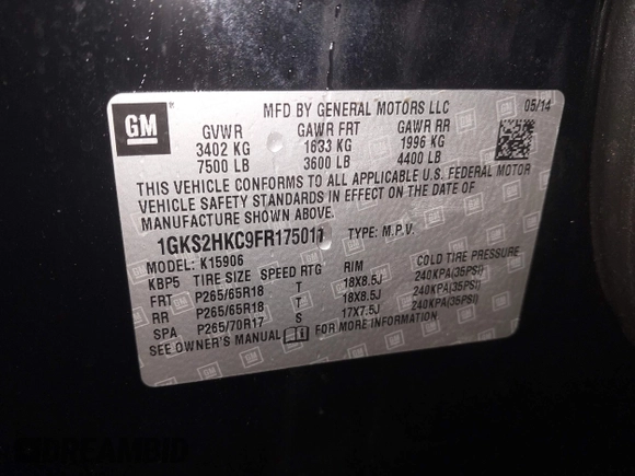 2015 GMC Yukon XL SLT with VIN 1GKS2HKC9FR175011, listed as a IAAI auction lot 41510519 with 194,136 mi miles. Bid and sale history available at carsss.com. Image 9.