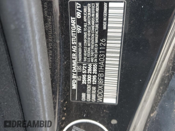 2017 Mercedes-Benz S 550 with VIN WDDXJ8FB1HA031126, listed as a Copart auction lot 66884563 with Not provided miles and . Bid and sale history available at DreamBid. Image 12.