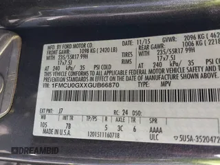 2016 Ford Escape SE with VIN 1FMCU0GXXGUB66870, listed as a IAAI auction lot 42219454 with 116,158 mi miles and . Bid and sale history available at carsss.com. Image 9.