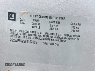 2008 Pontiac Grand Prix with VIN 2G2WP552581192565, listed as a IAAI auction lot 42337791 with 212,132 mi miles and . Bid and sale history available at DreamBid. Image 9.
