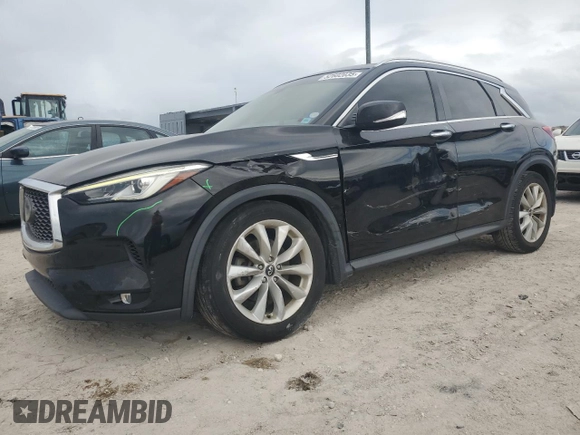 2019 Infiniti QX50 LUXE with VIN 3PCAJ5M17KF122876, listed as a Copart auction lot 52602035 with 95,387 mi miles and Salvage Title. Bid and sale history available at carsss.com. Image 1.
