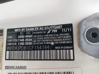 2012 Mercedes-Benz E 550 with VIN WDDKJ7DB1CF154184, listed as a IAAI auction lot 41528446 with 153,016 mi miles and . Bid and sale history available at DreamBid. Image 9.