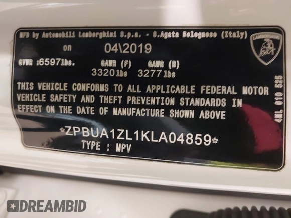 2019 Lamborghini Urus z VIN ZPBUA1ZL1KLA04859, wystawiony jako IAAI lot #41455275 z przebiegiem 13 380 mil mil oraz . Historia ofert i sprzedaży dostępna na DreamBid. Obrazek 17.