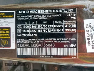 2016 Mercedes-Benz GLE 350 with VIN 4JGDA5JB3GA756840, listed as a Copart auction lot 57620085 with 142,919 mi miles and Clean title. Bid and sale history available at DreamBid. Image 13.