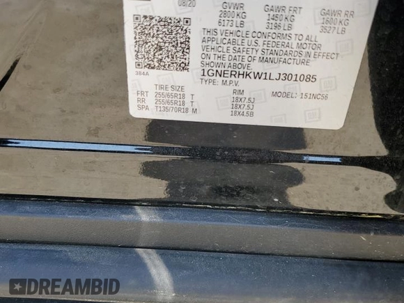 2020 Chevrolet Traverse LT with VIN 1GNERHKW1LJ301085, listed as a Copart auction lot 55401435 with 113,761 mi miles and Salvage title. Bid and sale history available at DreamBid. Image 12.