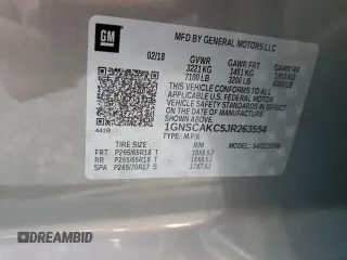 2018 Chevrolet Tahoe LS with VIN 1GNSCAKC5JR263554, listed as a Copart auction lot 48632805 with 87,445 mi miles and Salvage title. Bid and sale history available at DreamBid. Image 16.