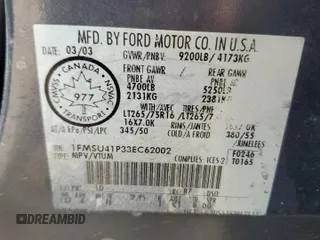 2003 Ford Excursion Special Serv с VIN 1FMSU41P33EC62002, выставлен на аукционе Copart как лот 62742355 с пробегом 348 447 миль миль и Чистый • Clean title. История ставок и продаж доступна на DreamBid. Изображение 13.