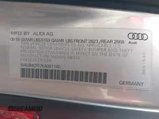 2019 Audi S5 Sportback Premium Plus z VIN WAUB4CF57KA081140, wystawiony jako IAAI lot #41179590 z przebiegiem 48 025 mil mil oraz . Historia ofert i sprzedaży dostępna na DreamBid. Obrazek 9.
