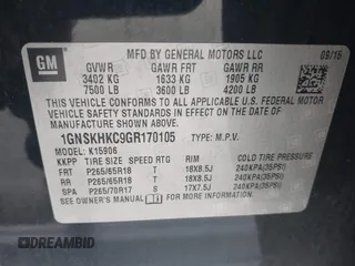 2016 Chevrolet Suburban LT z VIN 1GNSKHKC9GR170105, wystawiony jako IAAI lot #41533435 z przebiegiem 141 278 mil mil oraz . Historia ofert i sprzedaży dostępna na DreamBid. Obrazek 9.