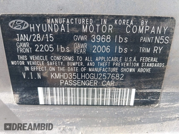 2016 Hyundai Elantra GT with VIN KMHD35LH0GU257682, listed as a IAAI auction lot 41977626 with 1 mi miles. Bid and sale history available at carsss.com. Image 9.