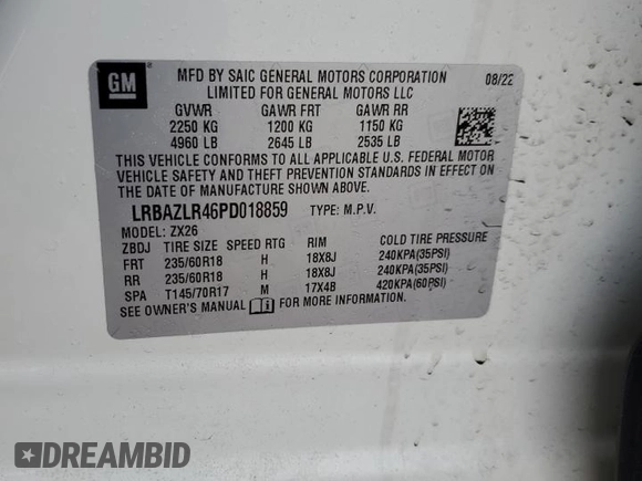 2023 Buick Envision Preferred with VIN LRBAZLR46PD018859, listed as a Copart auction lot 46864965 with 11,851 mi miles and Salvage Title. Bid and sale history available at carsss.com. Image 15.