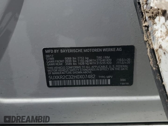 2017 BMW X5 sDrive35i with VIN 5UXKR2C32H0X07482, listed as a Copart auction lot 47985525 with 44,717 mi miles and Salvage Title. Bid and sale history available at carsss.com. Image 16.