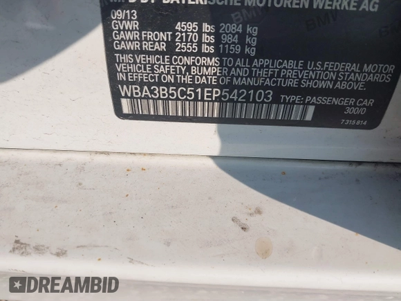 2014 BMW 3 Series 328i xDrive с VIN WBA3B5C51EP542103, выставлен на аукционе IAAI как лот 40113663 с пробегом 160 776 миль миль и . История ставок и продаж доступна на DreamBid. Изображение 9.