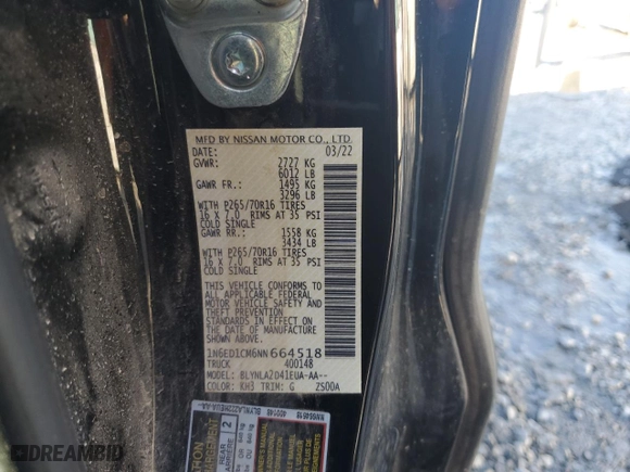 2022 Nissan Frontier S with VIN 1N6ED1CM6NN664518, listed as a Copart auction lot 46261135 with 55,980 mi miles and Clean Title. Bid and sale history available at carsss.com. Image 14.