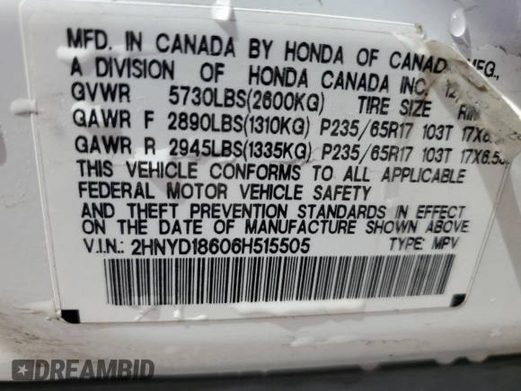 2006 Acura MDX Touring with VIN 2HNYD18606H515505, listed as a Copart auction lot 50630815 with 162,417 mi miles and Salvage Title. Bid and sale history available at carsss.com. Image 13.