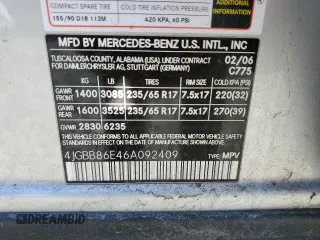 2006 Mercedes-Benz M 350 with VIN 4JGBB86E46A092409, listed as a Copart auction lot 48566945 with 139,780 mi miles and Salvage Title. Bid and sale history available at DreamBid. Image 14.