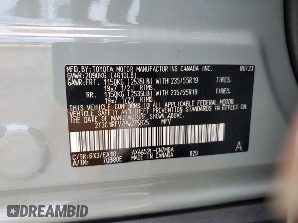 2023 Toyota RAV4 XLE Premium z VIN 2T3C1RFV7PW275825, wystawiony jako Copart lot #58638865 z przebiegiem 13 437 mil mil oraz Szkoda całkowita • Salvage title. Historia ofert i sprzedaży dostępna na DreamBid. Obrazek 13.