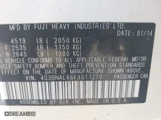 2015 Subaru Legacy 2.5i Limited with VIN 4S3BNAL66F3011270, listed as a IAAI auction lot 42047227 with 172,473 mi miles. Bid and sale history available at carsss.com. Image 9.