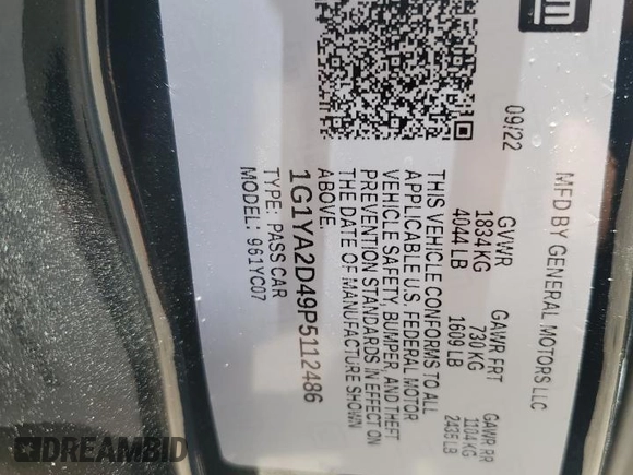 2023 Chevrolet Corvette 1LT с VIN 1G1YA2D49P5112486, выставлен на аукционе Copart как лот 62633445 с пробегом 16 845 миль миль и Списание • Salvage title. История ставок и продаж доступна на DreamBid. Изображение 12.