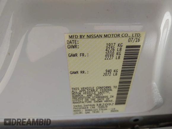 2016 Nissan Altima S z VIN 1N4AL3AP4GN382092, wystawiony jako IAAI lot #42244298 z przebiegiem 161 572 mil mil oraz . Historia ofert i sprzedaży dostępna na DreamBid. Obrazek 9.