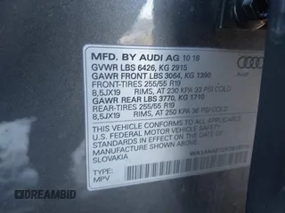 2019 Audi Q7 Premium with VIN WA1AHAF72KD016715, listed as a IAAI auction lot 41191179 with 62,762 mi miles and . Bid and sale history available at DreamBid. Image 9.