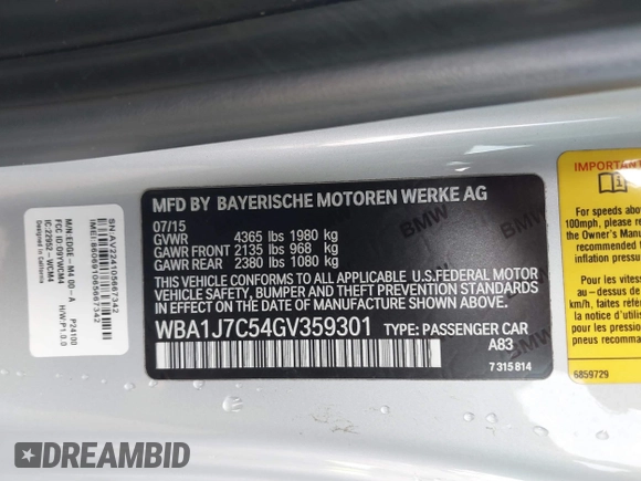 2016 BMW 2 Series M235i with VIN WBA1J7C54GV359301, listed as a IAAI auction lot 41186271 with 97,671 mi miles. Bid and sale history available at carsss.com. Image 9.