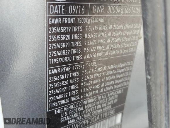 2016 Land Rover Range Rover Sport HSE z VIN SALWR2PF3GA116196, wystawiony jako Copart lot #60641405 z przebiegiem 104 118 mil mil oraz Szkoda całkowita • Salvage title. Historia ofert i sprzedaży dostępna na DreamBid. Obrazek 12.