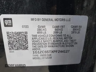 2023 Chevrolet Malibu LS with VIN 1G1ZC5STXPF244127, listed as a IAAI auction lot 41119625 with 51,165 mi miles and . Bid and sale history available at DreamBid. Image 9.