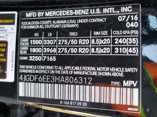 2017 Mercedes-Benz GLS with VIN 4JGDF6EE3HA806312, listed as a Copart auction lot 70647593 with 47,418 mi miles. Bid and sale history available at carsss.com. Image 13.