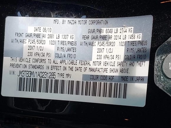 2010 Mazda CX-9 Touring z VIN JM3TB3MV1A0231285, wystawiony jako IAAI lot #42540973 z przebiegiem 138 960 mil mil oraz . Historia ofert i sprzedaży dostępna na DreamBid. Obrazek 9.