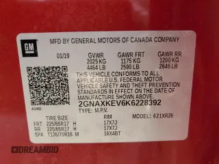 2019 Chevrolet Equinox LT with VIN 2GNAXKEV6K6228392, listed as a Copart auction lot 56242855 with 88,947 mi miles and Salvage title. Bid and sale history available at DreamBid. Image 12.