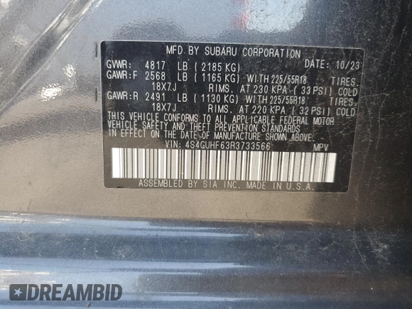 2024 Subaru Crosstrek Special Sports with VIN 4S4GUHF63R3733566, listed as a Copart auction lot 61651935 with 17,359 mi miles and Salvage title. Bid and sale history available at DreamBid. Image 13.