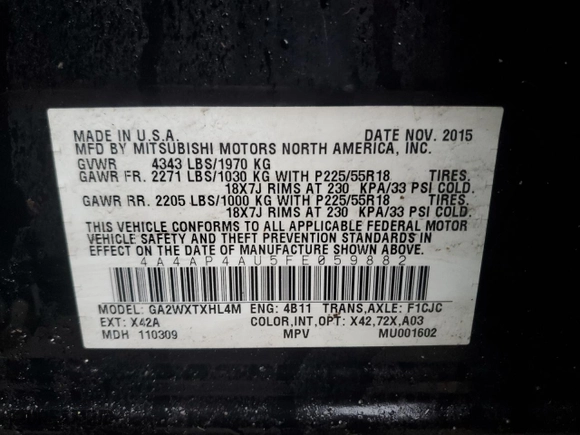 2015 Mitsubishi Outlander Sport SE with VIN 4A4AP4AU5FE059882, listed as a Copart auction lot 47648715 with 103,939 mi miles and Salvage Title. Bid and sale history available at carsss.com. Image 13.