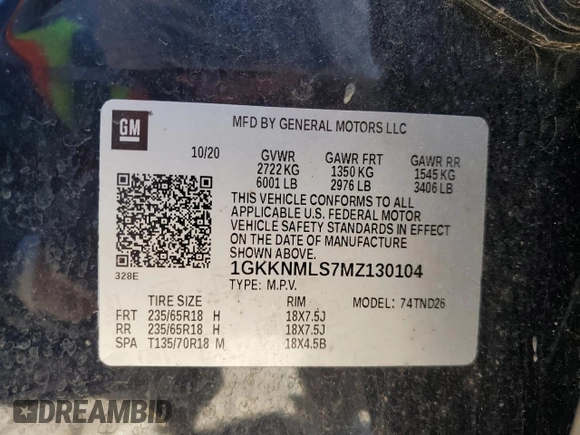 2021 GMC Acadia SLT with VIN 1GKKNMLS7MZ130104, listed as a Copart auction lot 46945175 with 97,873 mi miles and Salvage Title. Bid and sale history available at carsss.com. Image 14.