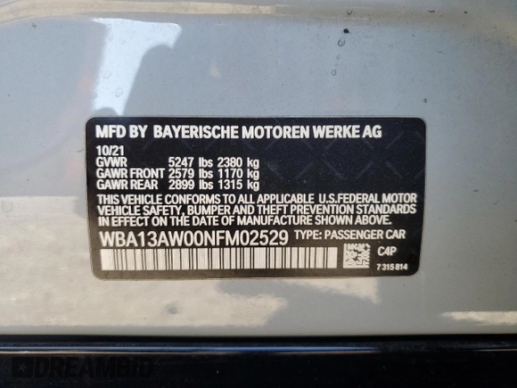 2022 BMW 4 Series M440i xDrive с VIN WBA13AW00NFM02529, выставлен на аукционе Copart как лот 79752014 с пробегом 28 403 миль миль и Списание • Salvage title. История ставок и продаж доступна на DreamBid. Изображение 12.