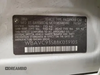 2008 BMW 3 Series 328xi z VIN WBAVC93588K039103, wystawiony jako Copart lot #52604335 z przebiegiem 149 843 mil mil oraz Nie do naprawy • Non repairable. Historia ofert i sprzedaży dostępna na DreamBid. Obrazek 12.