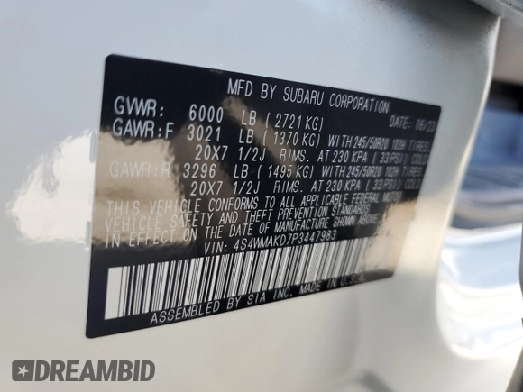 2023 Subaru Ascent Onyx Limited z VIN 4S4WMAKD7P3447983, wystawiony jako Copart lot #44604525 z przebiegiem 15 978 mil mil oraz Szkoda całkowita • Salvage title. Historia ofert i sprzedaży dostępna na DreamBid. Obrazek 15.