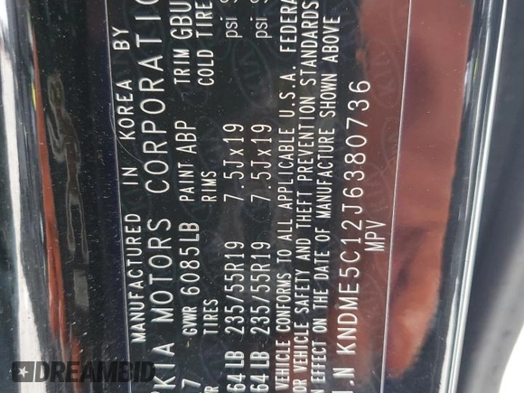 2018 Kia Sedona SX-L with VIN KNDME5C12J6380736, listed as a Copart auction lot 45411495 with 115,326 mi miles and Salvage Title. Bid and sale history available at carsss.com. Image 13.