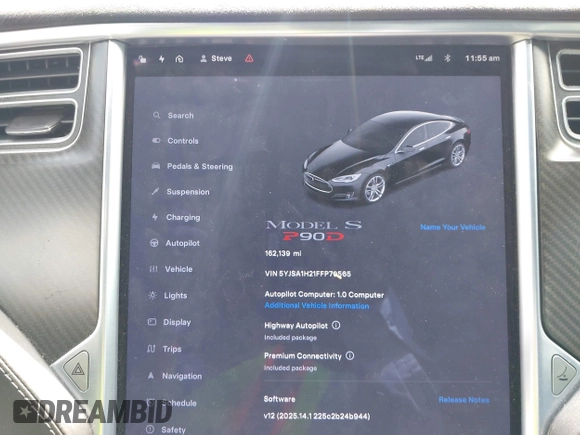 2015 Tesla Model S 85D with VIN 5YJSA1H21FFP79565, listed as a IAAI auction lot 42076401 with 162,139 mi miles. Bid and sale history available at carsss.com. Image 7.