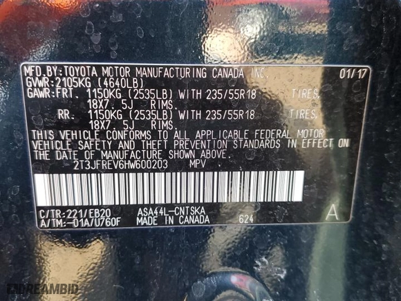 2017 Toyota RAV4 SE with VIN 2T3JFREV6HW600203, listed as a Copart auction lot 48281135 with 89,802 mi miles and Clean Title. Bid and sale history available at carsss.com. Image 13.