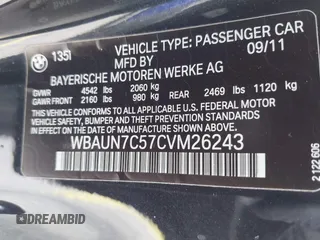 2012 BMW 1 Series 135i with VIN WBAUN7C57CVM26243, listed as a IAAI auction lot 42222452 with 110,795 mi miles and . Bid and sale history available at DreamBid. Image 9.