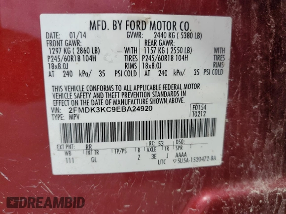 2014 Ford Edge Limited with VIN 2FMDK3KC9EBA24920, listed as a Copart auction lot 51482385 with 130,999 mi miles and Salvage Title. Bid and sale history available at carsss.com. Image 16.