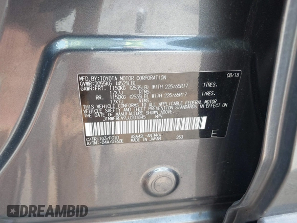 2018 Toyota RAV4 XLE with VIN JTMWFREV9JJ201845, listed as a IAAI auction lot 42442303 with 111,177 mi miles and . Bid and sale history available at DreamBid. Image 9.