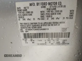 2014 Ford Explorer XLT z VIN 1FM5K7D80EGA58015, wystawiony jako IAAI lot #40982059 z przebiegiem 193 797 mil mil oraz . Historia ofert i sprzedaży dostępna na DreamBid. Obrazek 9.