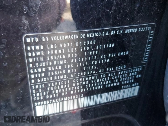2023 Volkswagen Tiguan SE R-Line Black с VIN 3VV8B7AX8PM068332, выставлен на аукционе Copart как лот 50772285 с пробегом 31 038 миль миль и Списание • Salvage title. История ставок и продаж доступна на DreamBid. Изображение 13.
