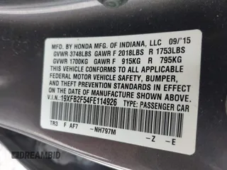 2015 Honda Civic LX with VIN 19XFB2F54FE114926, listed as a IAAI auction lot 42191996 with 131,067 mi miles and . Bid and sale history available at DreamBid. Image 9.