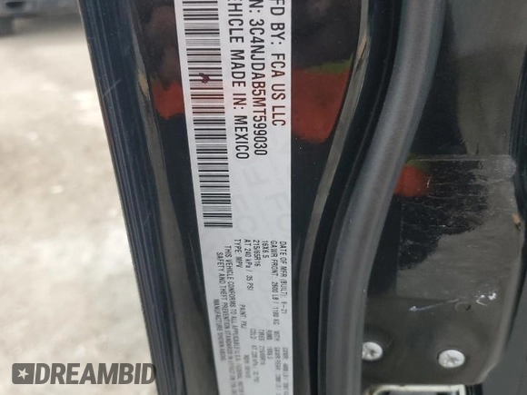 2021 Jeep Compass Sport с VIN 3C4NJDAB5MT599030, выставлен на аукционе Copart как лот 59960875 с пробегом 61 410 миль миль и Чистый • Clean title. История ставок и продаж доступна на DreamBid. Изображение 14.