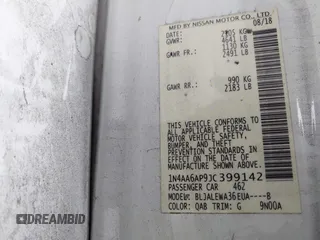 2018 Nissan Maxima SL with VIN 1N4AA6AP9JC399142, listed as a IAAI auction lot 42115954 with 77,191 mi miles and . Bid and sale history available at DreamBid. Image 9.
