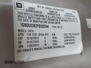 2000 Chevrolet Venture Plus 1SB Pkg with VIN 1GNDU03E2YD335544, listed as a Copart auction lot 83793694 with 179,904 mi miles and Salvage Title. Bid and sale history available at carsss.com. Image 15.