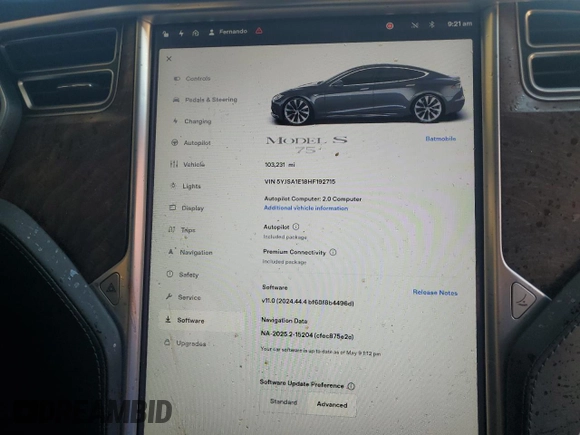 2017 Tesla Model S 60 z VIN 5YJSA1E18HF192715, wystawiony jako Copart lot #56851225 z przebiegiem 103 231 mil mil oraz Szkoda całkowita • Salvage title. Historia ofert i sprzedaży dostępna na DreamBid. Obrazek 9.